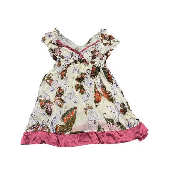 NWT Hale Bob Silk Butterfly Print Dress Pink Trim Size M Boho Resort Style - Picture 2 of 11